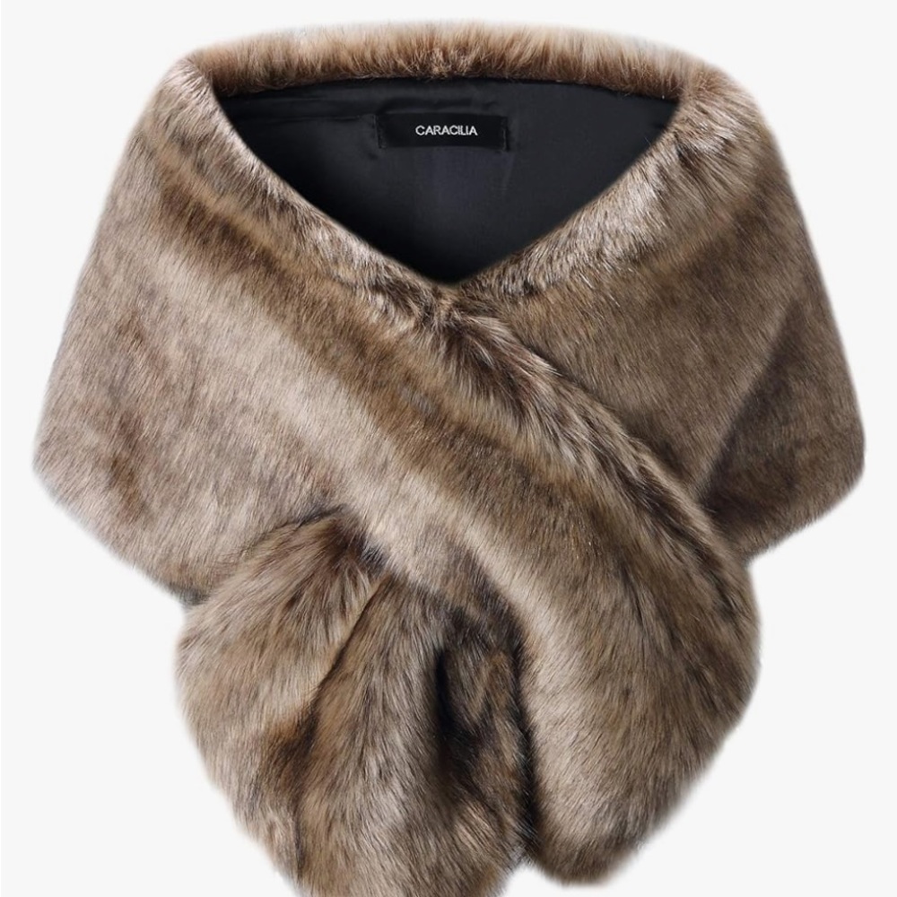 Caracilia Women Luxury Faux Fur Coat Jackets Wrap Cape Shawl